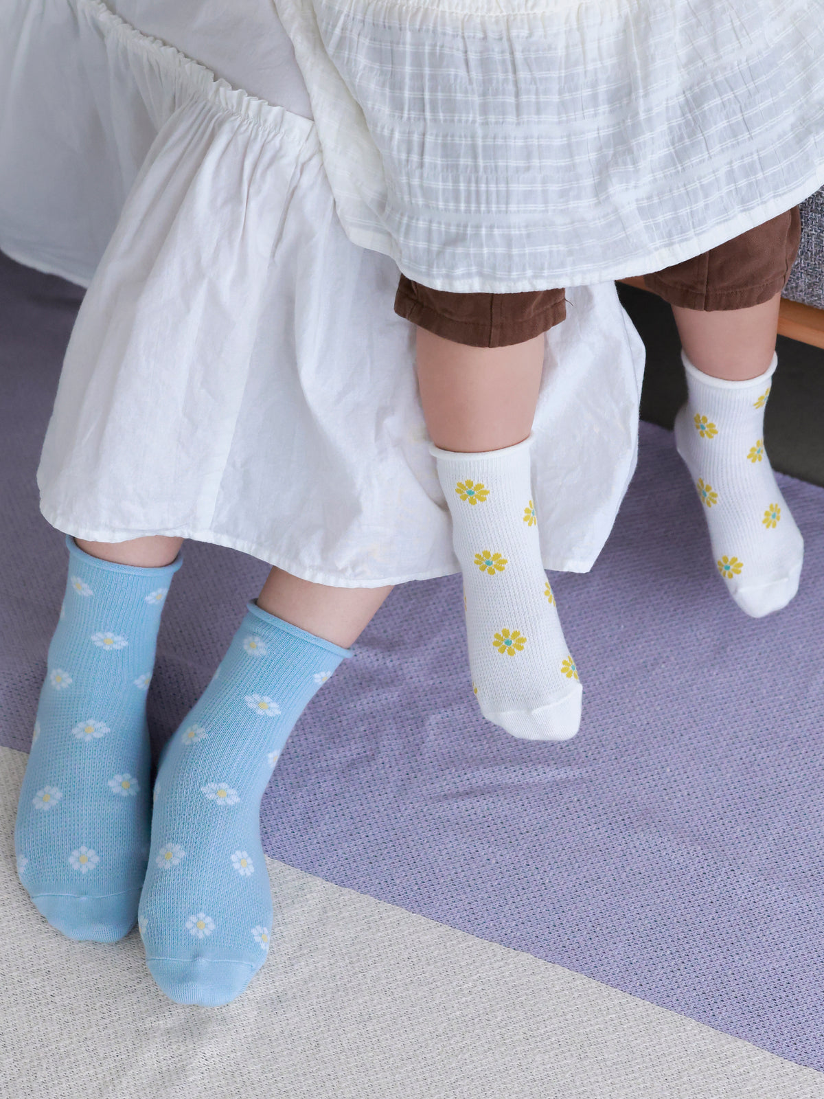 【3足1,485円】キッズ くるくるワッフル花柄ショートソックス / 13-15cm