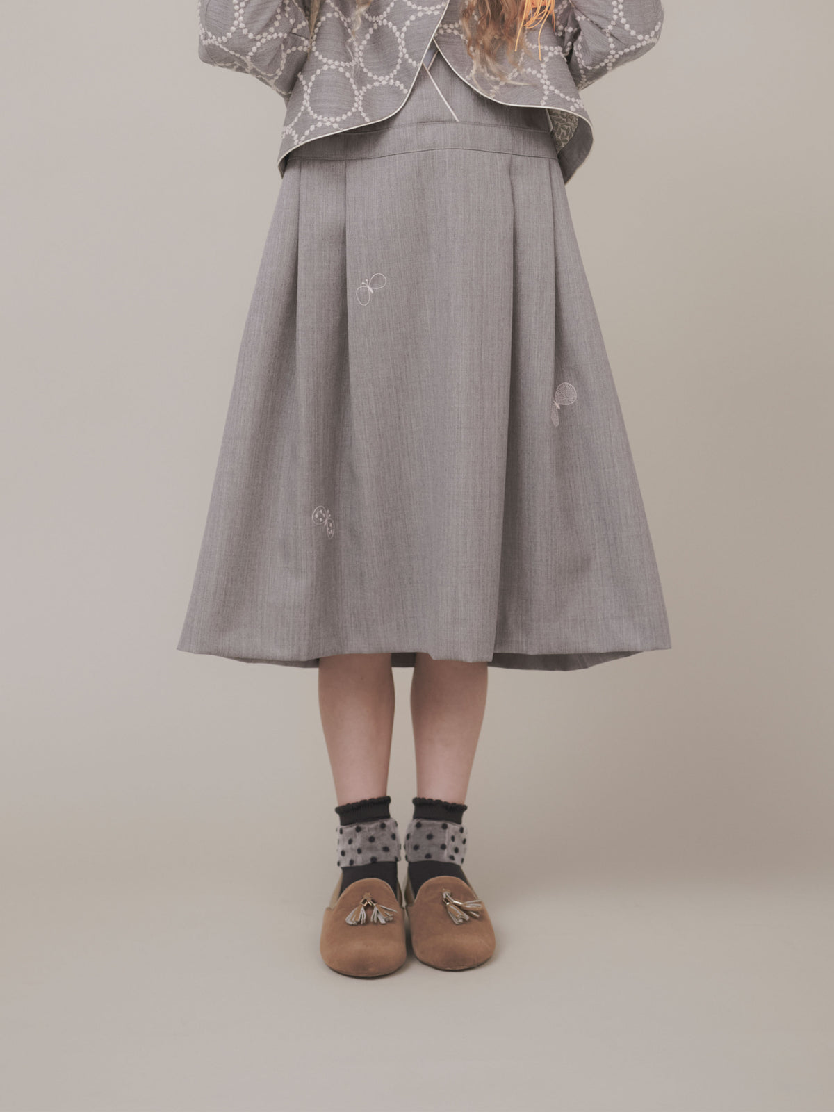 【キッズ】 チュールドット柄ショートソックス 滑止め付き / 13-15cm