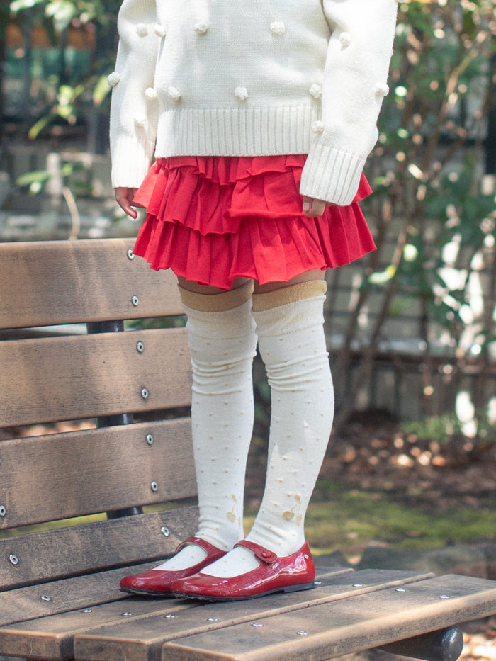 【キッズ】ピンドットラメチェリーオーバーニー / 16-18cm