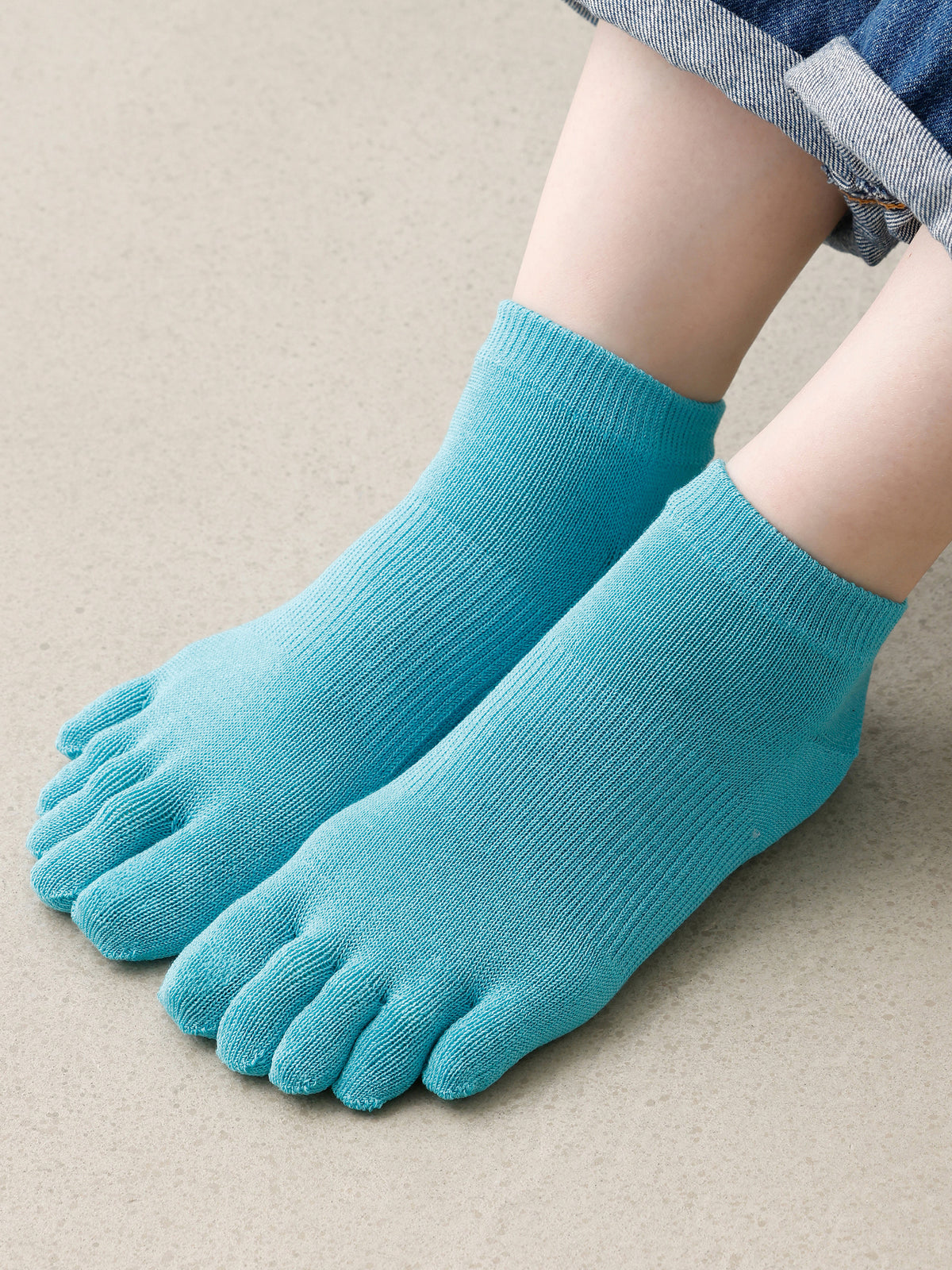 【THREEUP×靴下屋】WEB限定 冷感五本指ソックス・コードレスファンひんやりセット<サックス>