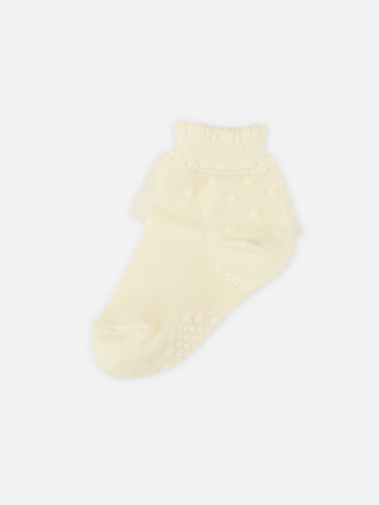 【キッズ】 チュールドット柄ショートソックス 滑止め付き / 13-15cm