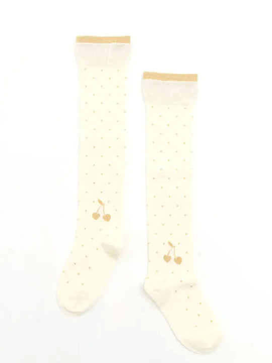 【キッズ】ピンドットラメチェリーオーバーニー / 19-21cm