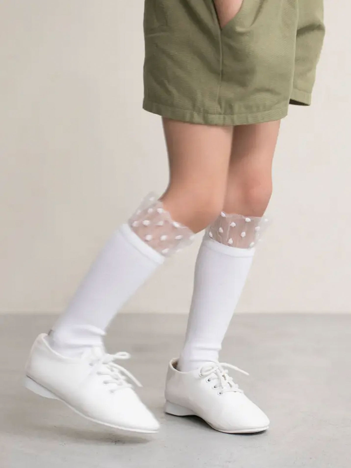 【キッズ】チュールドット柄ハイソックス / 16-18cm