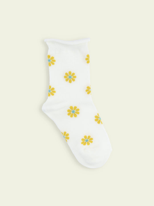 【3足1,485円】キッズ くるくるワッフル花柄ショートソックス / 19-21cm