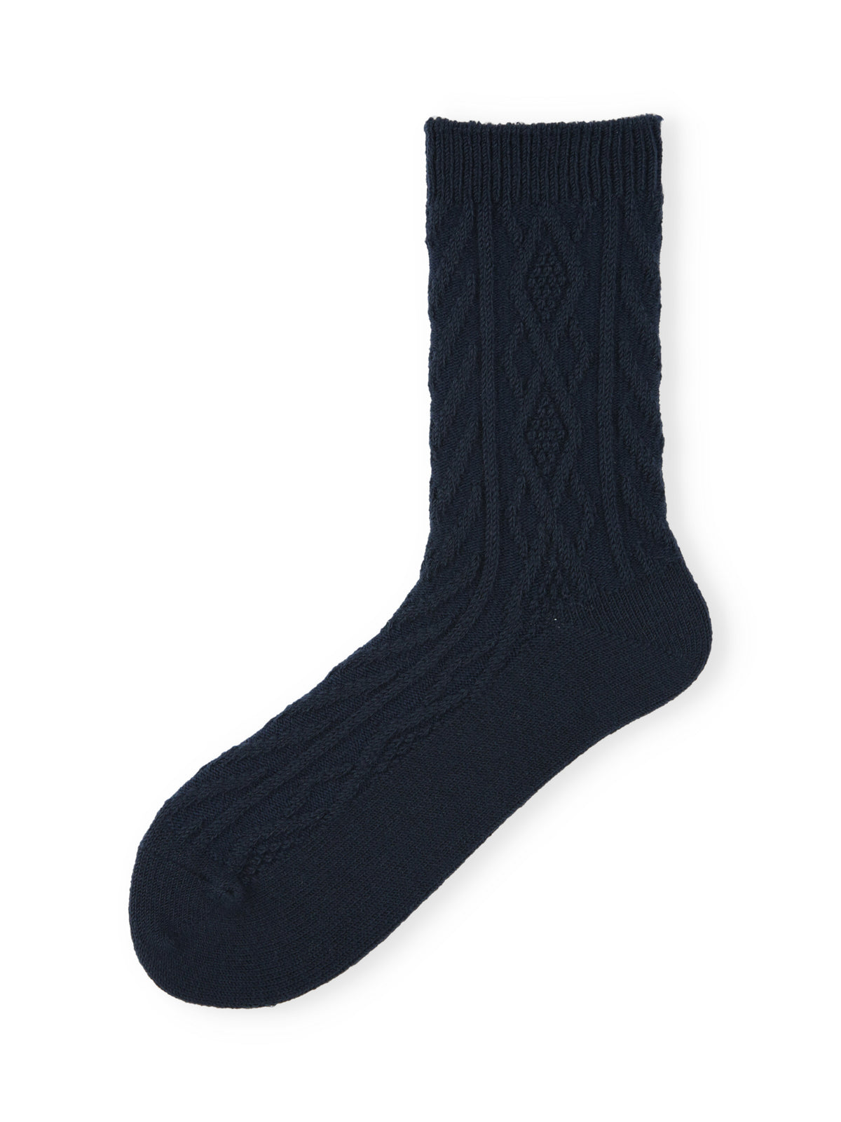【毛混】ダイヤケーブルソックス - ネイビー