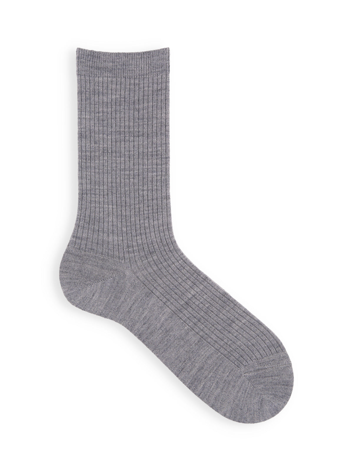 PUREWOOLを楽しむ薄手ベーシックリブミディ丈ソックス - グレーモク