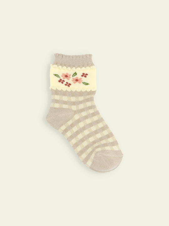 【3足1,485円】キッズ 小花チェック柄ショートソックス / 13-15cm