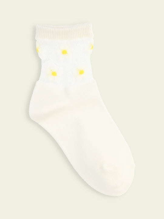 【3足1,485円】キッズ チュール花柄切替ソックス / 16-18cm
