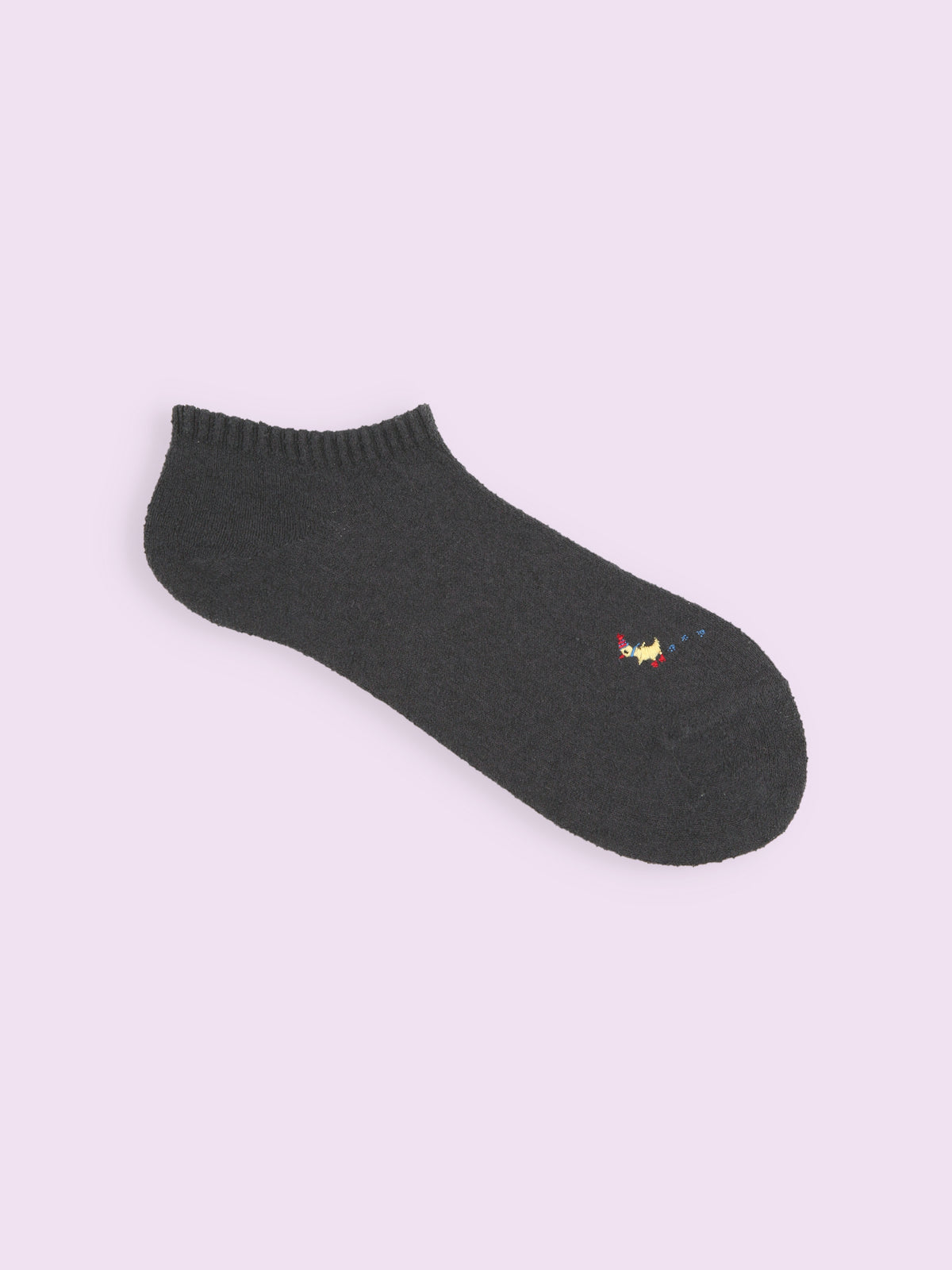【3足1,485円】ブークレ刺繍スニーカー丈ソックス - チャコール+アヒル