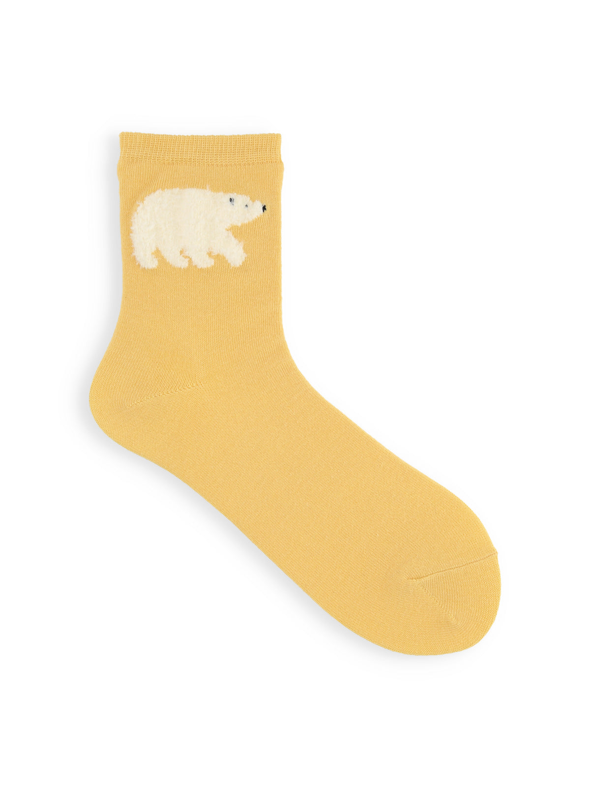 【おおきめサイズ】WEB限定 24.5-26.5cm / もふもふ動物ショートソックス - イエロー+シロクマ