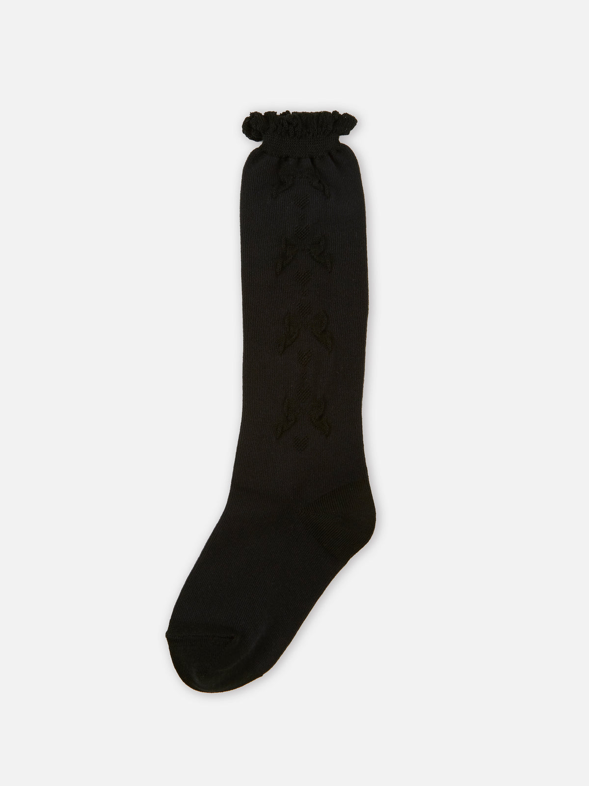【キッズ】 フロートリボン柄ハイソックス / 16-18cm - クロ