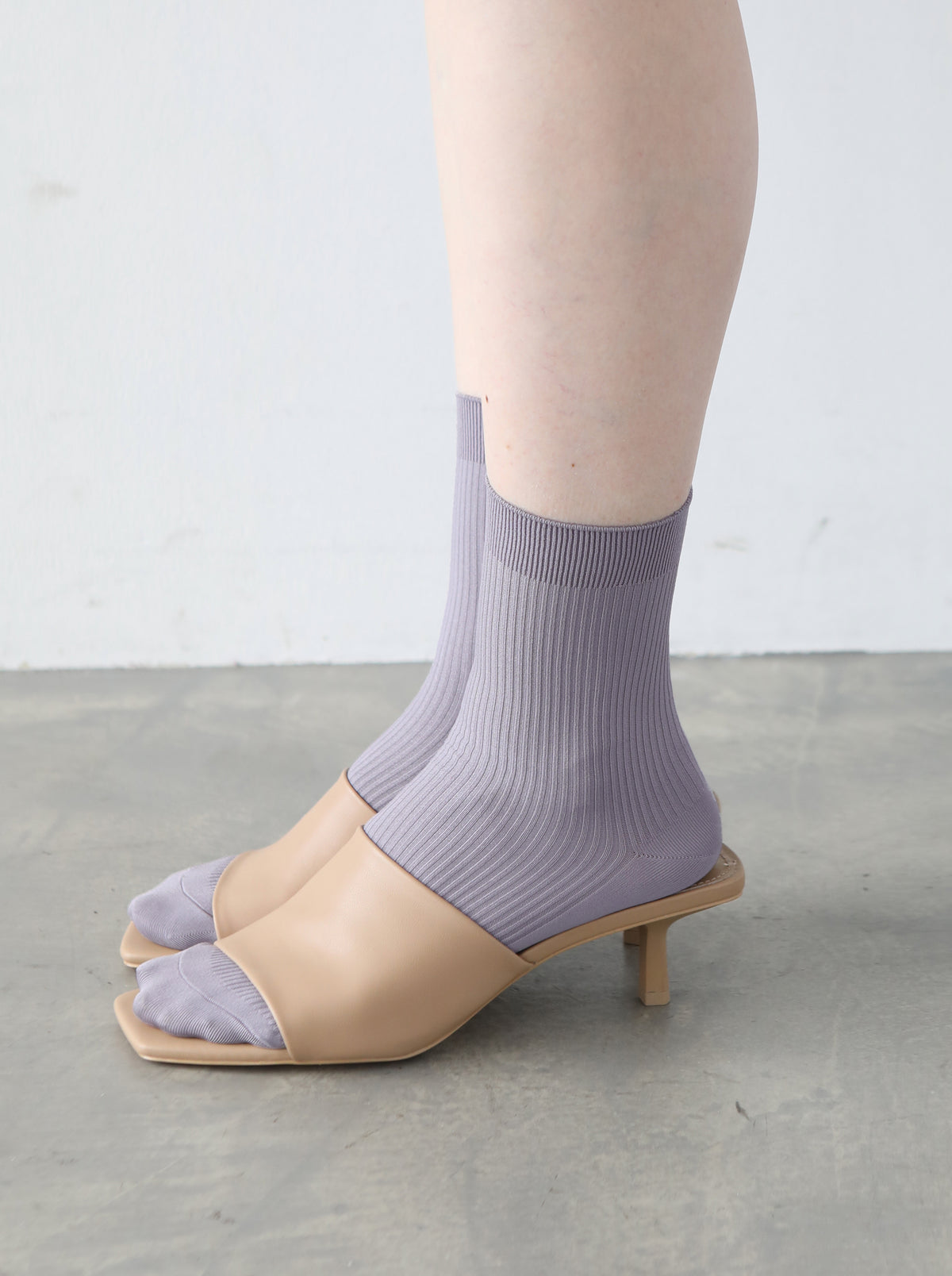 【定番】ソフトナイロンリブショートソックス - ラベンダーグレー