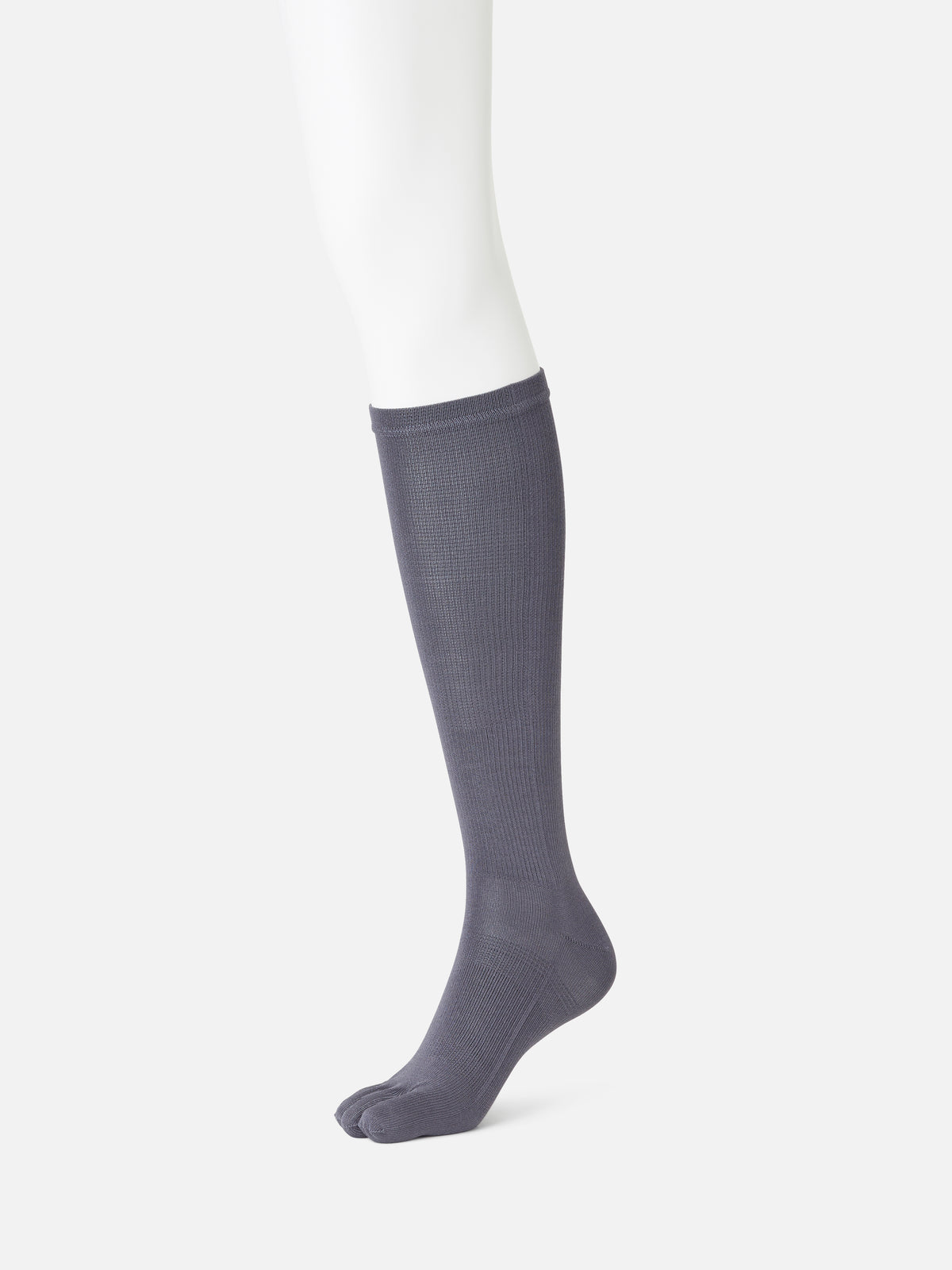 【美脚Labo】さらさら綿混着圧五本指ハイソックス / 22.5～24.5cm - チャコールグレー