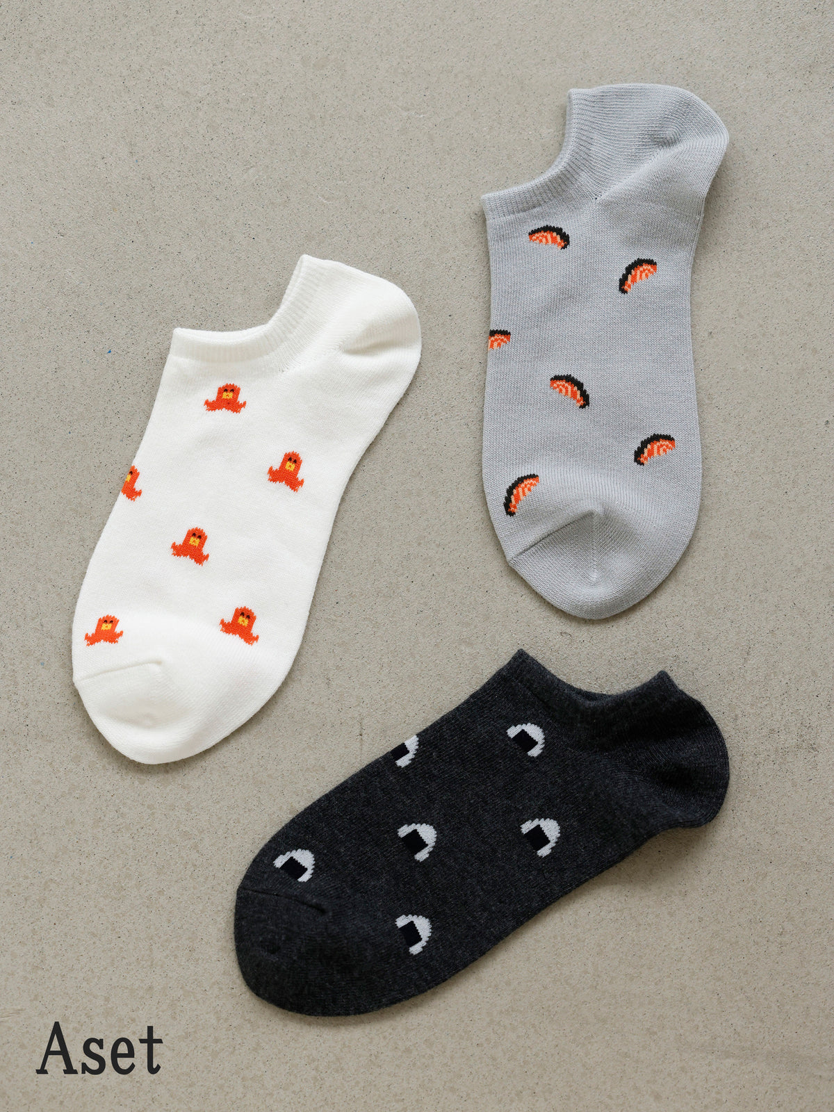 【おおきめサイズ】WEB限定 お弁当柄スニーカー丈ソックス 3足セット / 24.5-26.5cm - Aセット