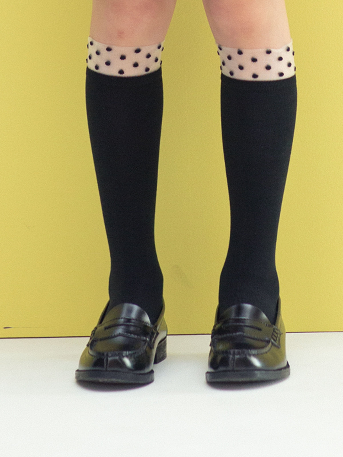 【キッズ】 履口チュールドット柄ハイソックス / 19-21cm