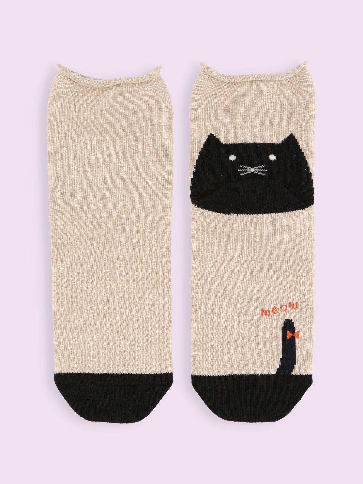 【3足1,485円】かかとねこ履き口くるくるショートソックス - ベージュ