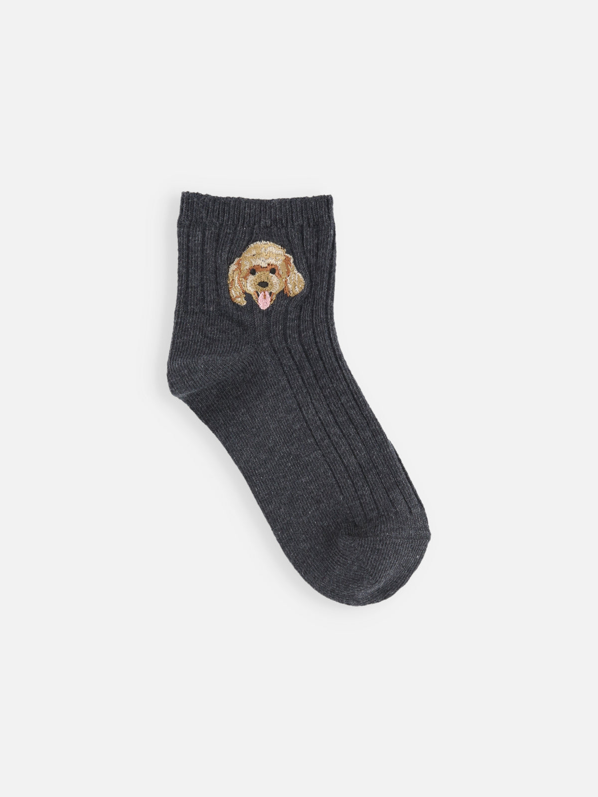 【キッズ】わんにゃん刺繍ショートソックス / 19-21㎝