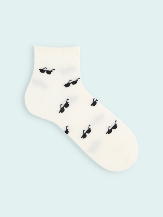 【3足1,485円】メンズ めがね＆サングラス柄ショートソックス
