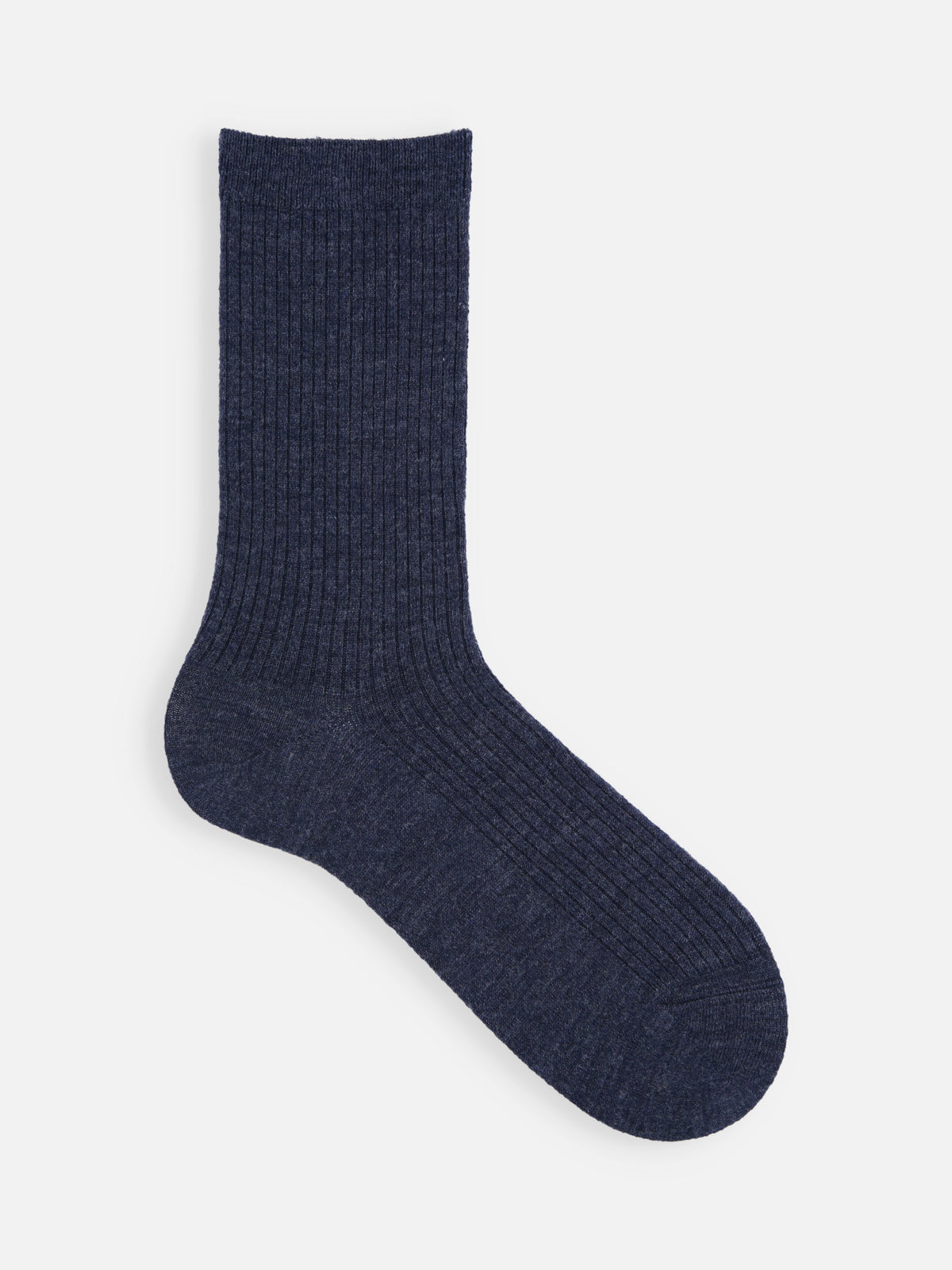 PUREWOOLを楽しむ薄手ベーシックリブミディ丈ソックス - ネイビーモク