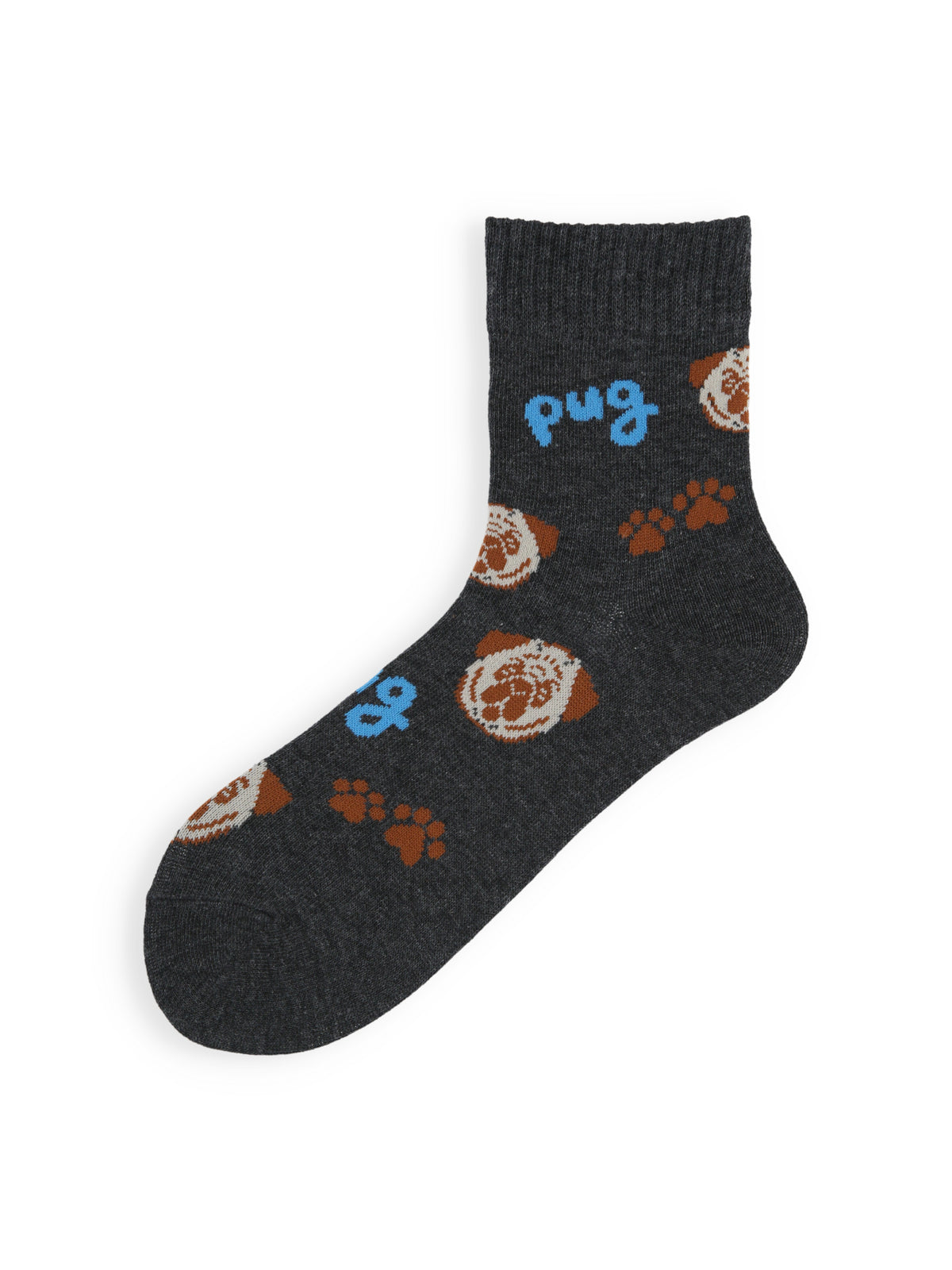 【3足1,485円】I LOVE PUGショートソックス - チャコールモク