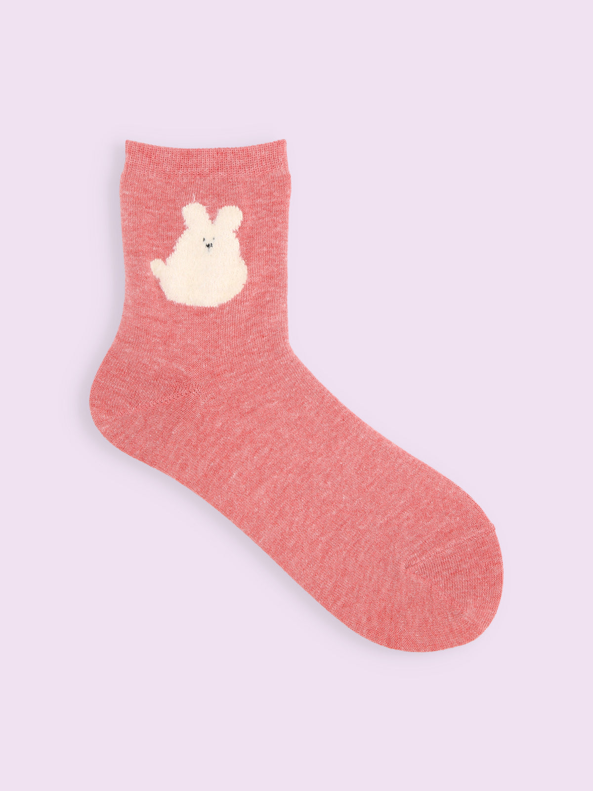 【3足1,485円】もふもふ動物ショートソックス - ピンク＋ウサギ