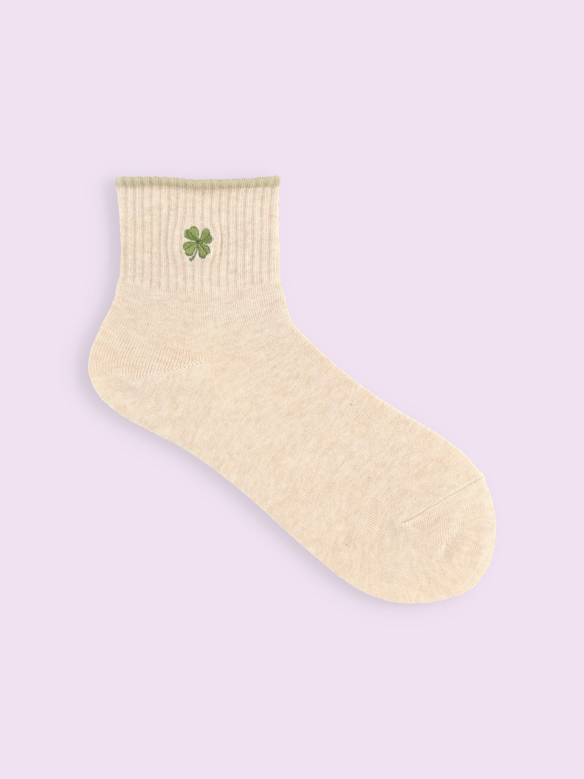 【3足1,485円】クローバー刺繍ショートソックス - ベージュモク