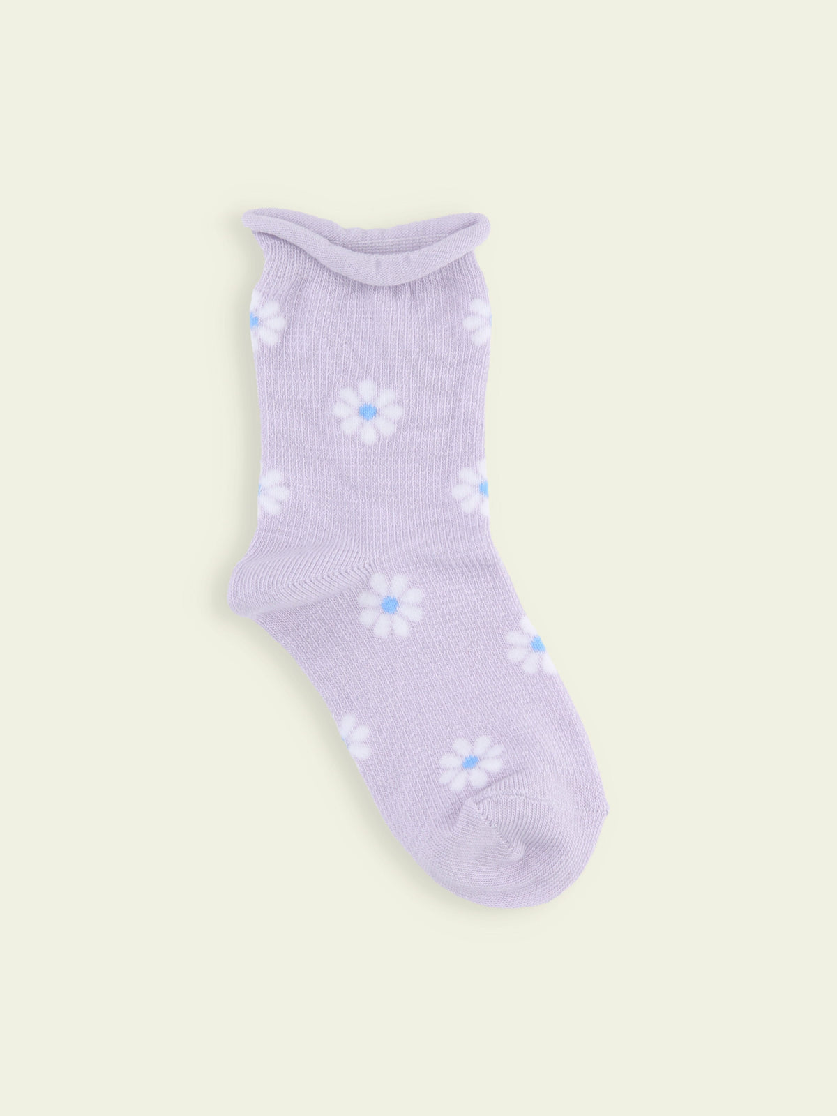 【3足1,485円】キッズ くるくるワッフル花柄ショートソックス / 19-21cm - ラベンダー