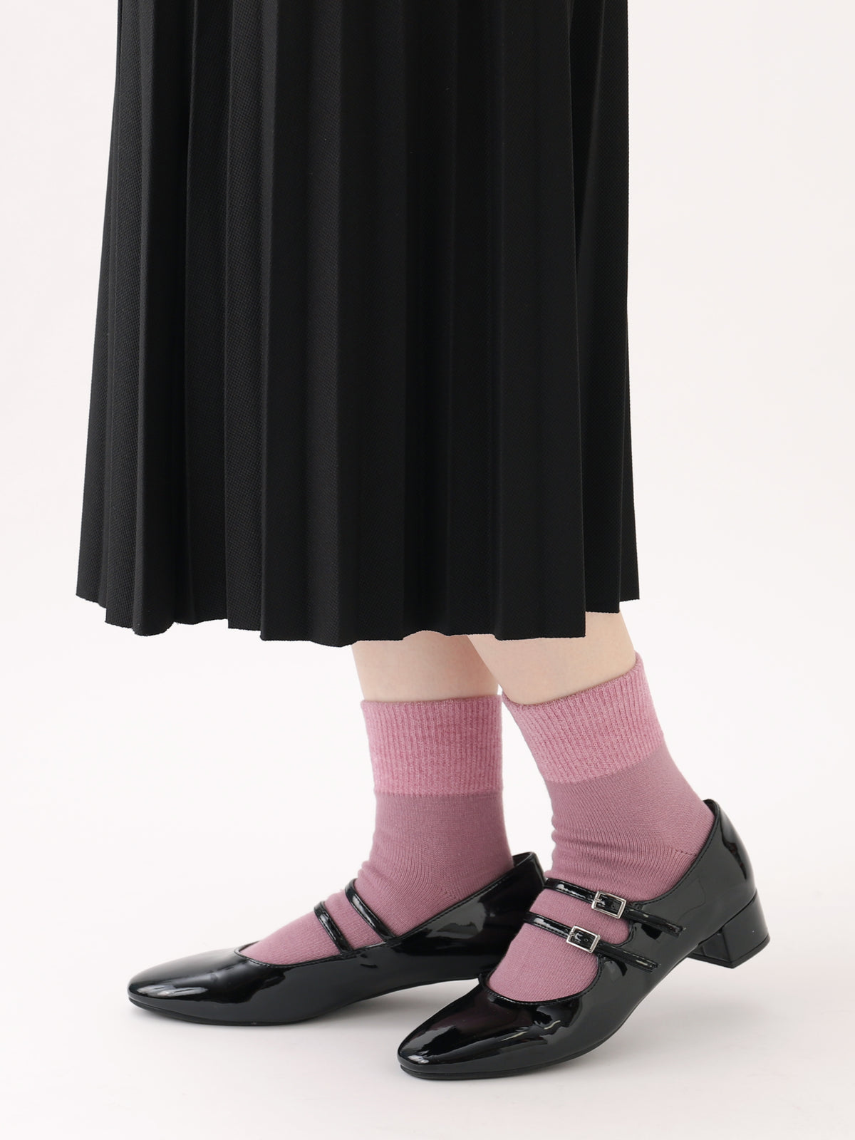 【毛混】履き口ゆったりトップモールショートソックス - スモークピンク