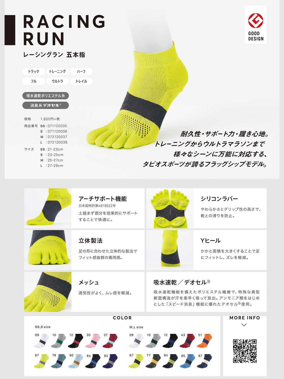 レーシングラン五本指ソックス / Sサイズ