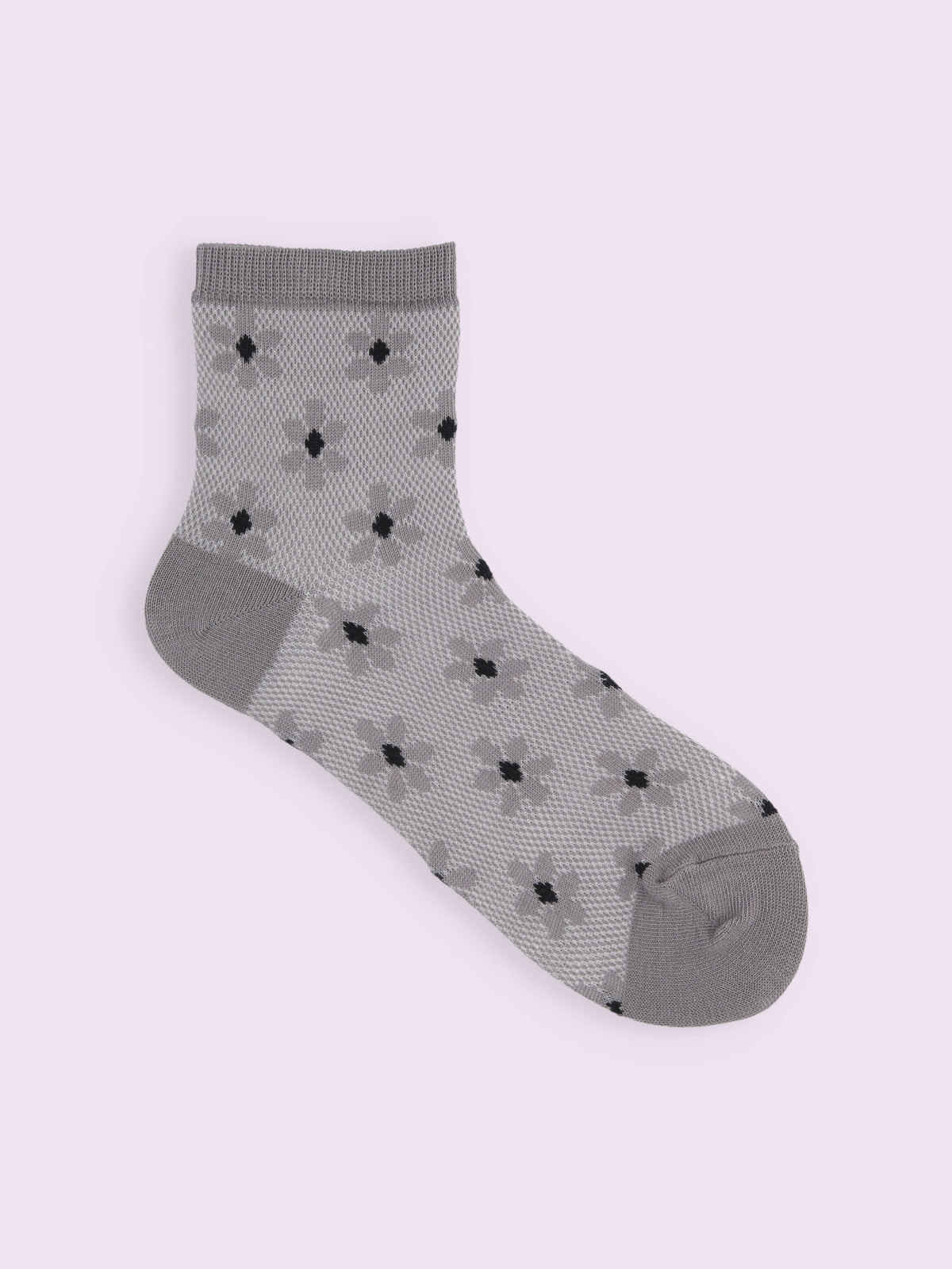 【3足1,485円】メッシュお花ショートソックス - チャコールグレー