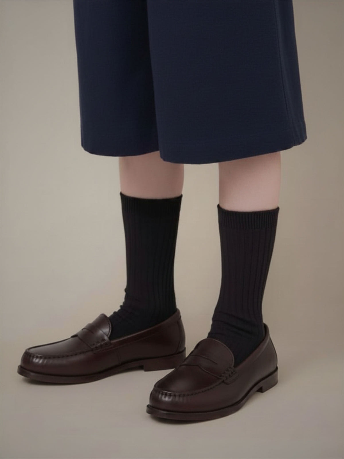 キッズ 表糸綿100％で毛玉が出来にくいリブハイクルーソックス /16-18cm【カスタム刺繍対応】 - コン