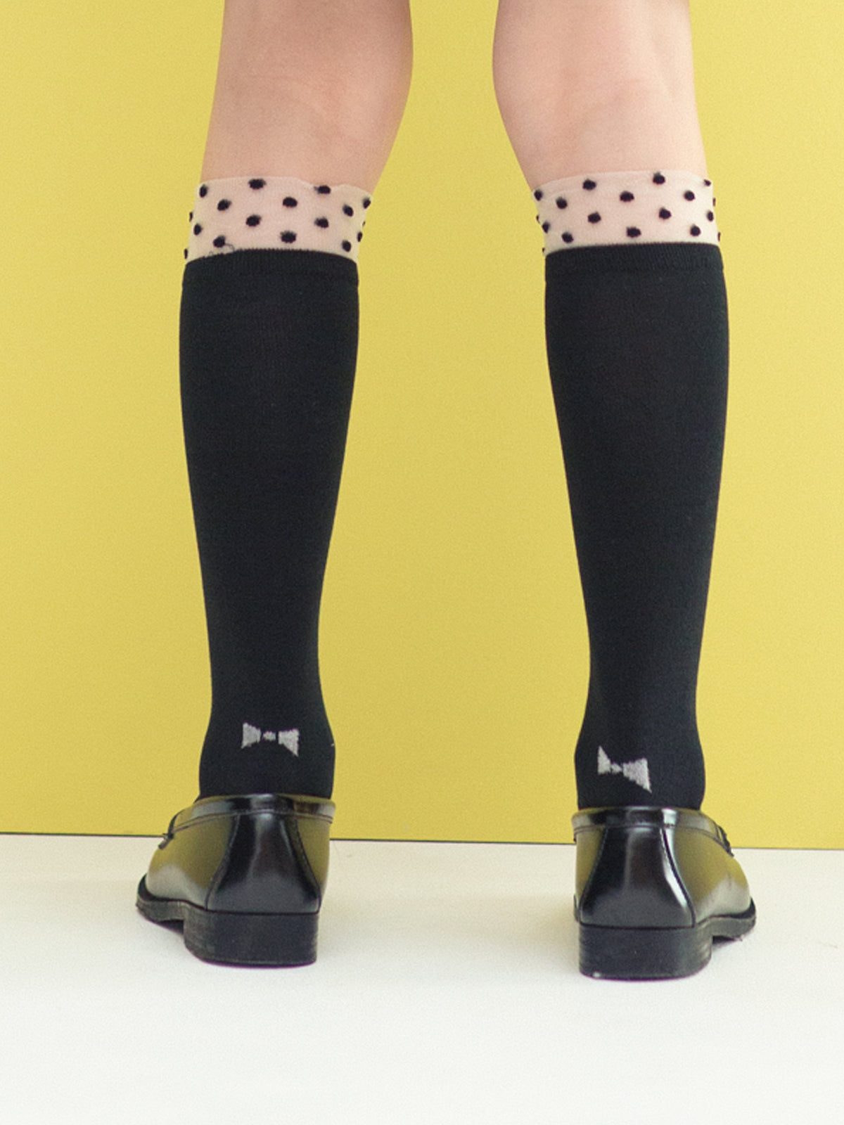 【キッズ】チュールドット柄ハイソックス / 16-18cm - クロ