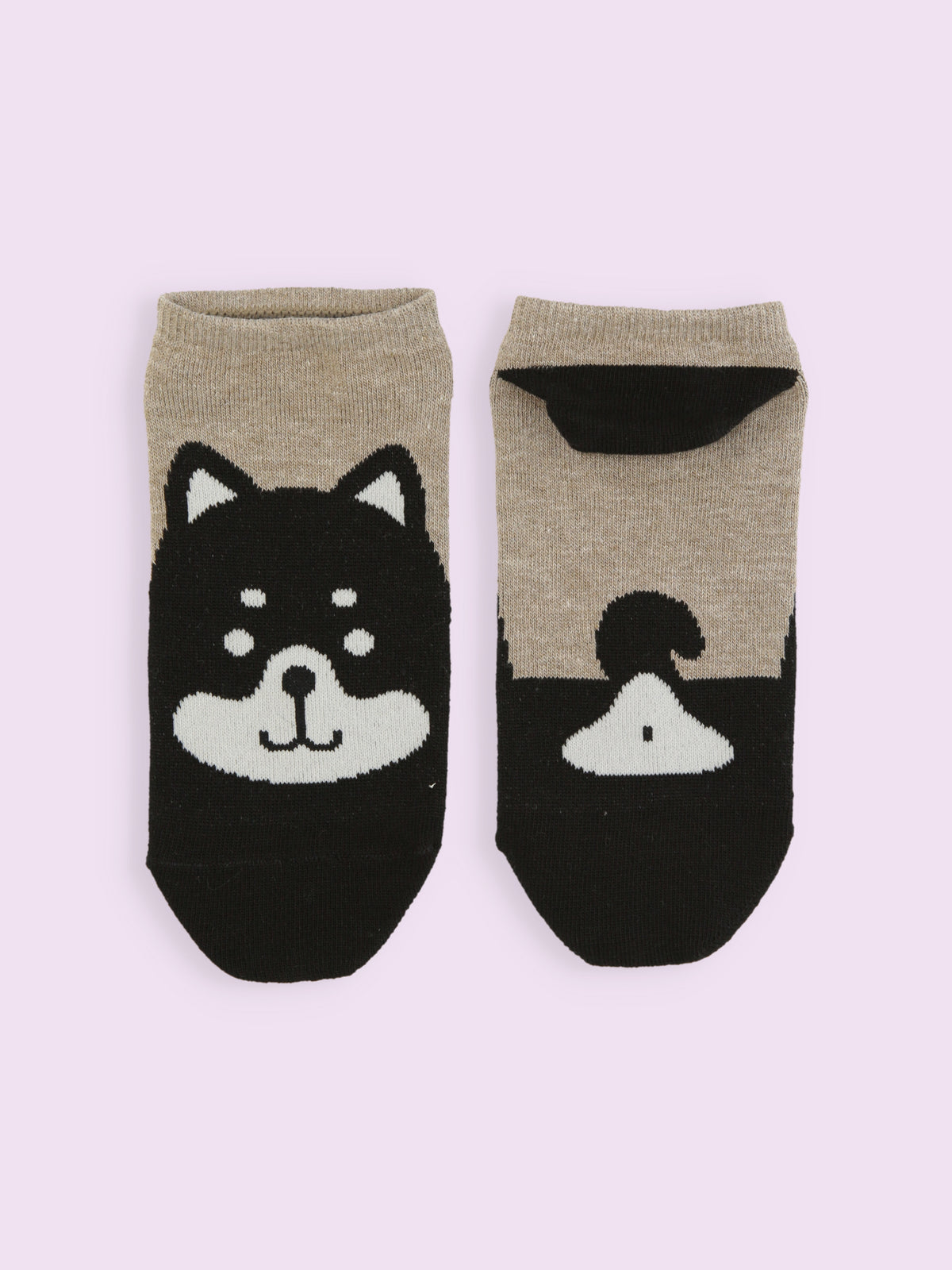 【3足1,485円】動物いろいろスニーカー丈ソックス - モカ+クロシバイヌ
