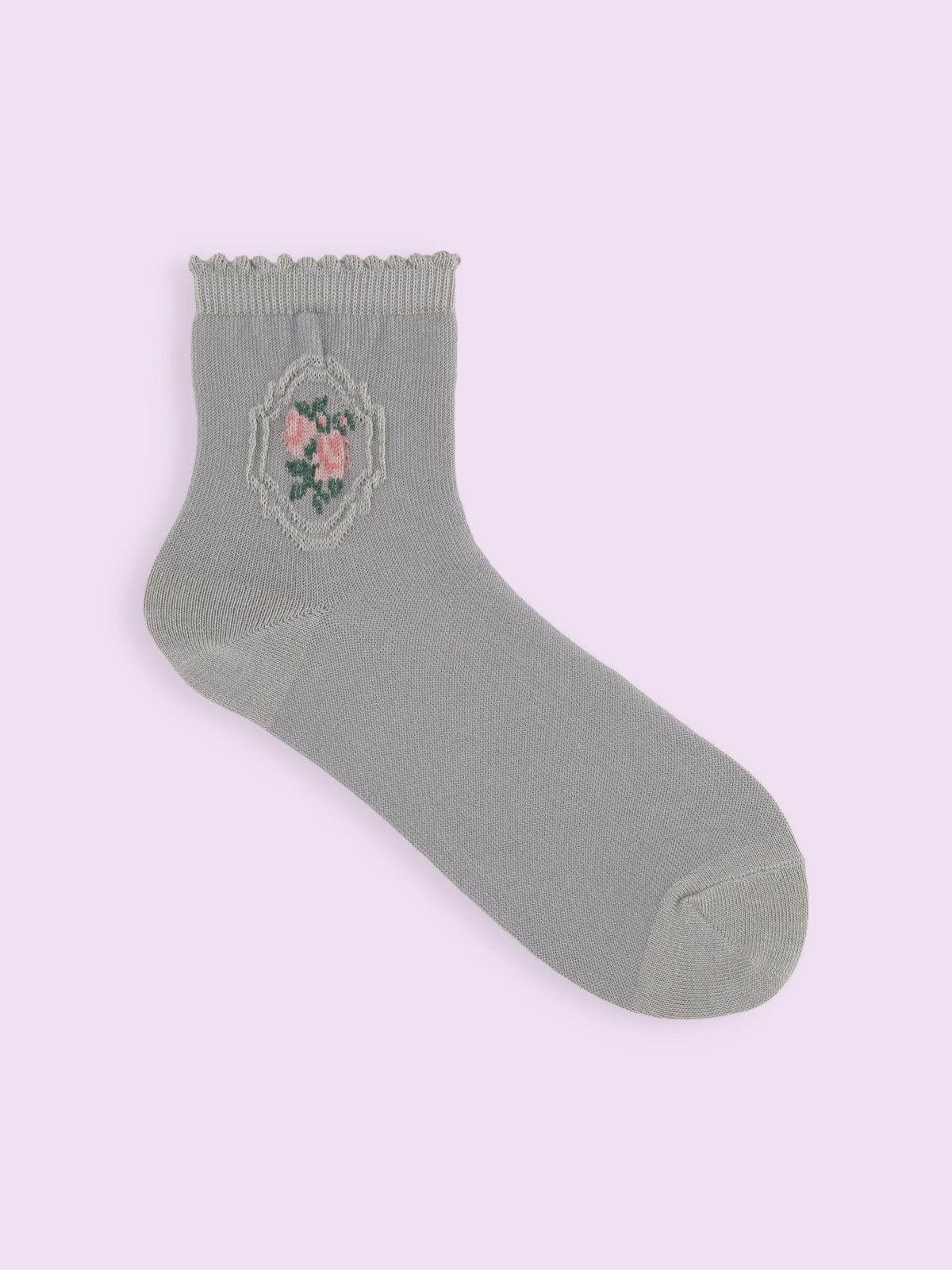 【3足1,485円】フロート額縁小花ショートソックス - グレー