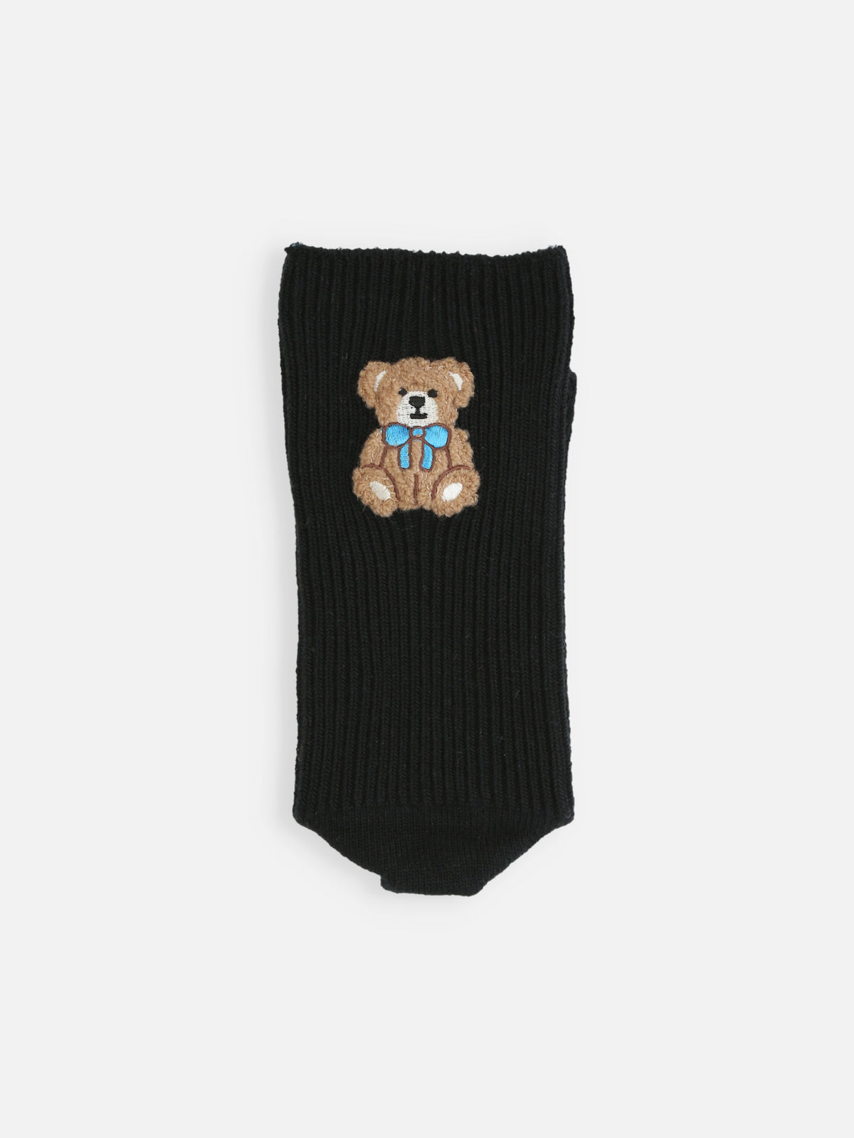 ワッペン風刺繍ソックス - クロ×ミズイロリボンクマチャン