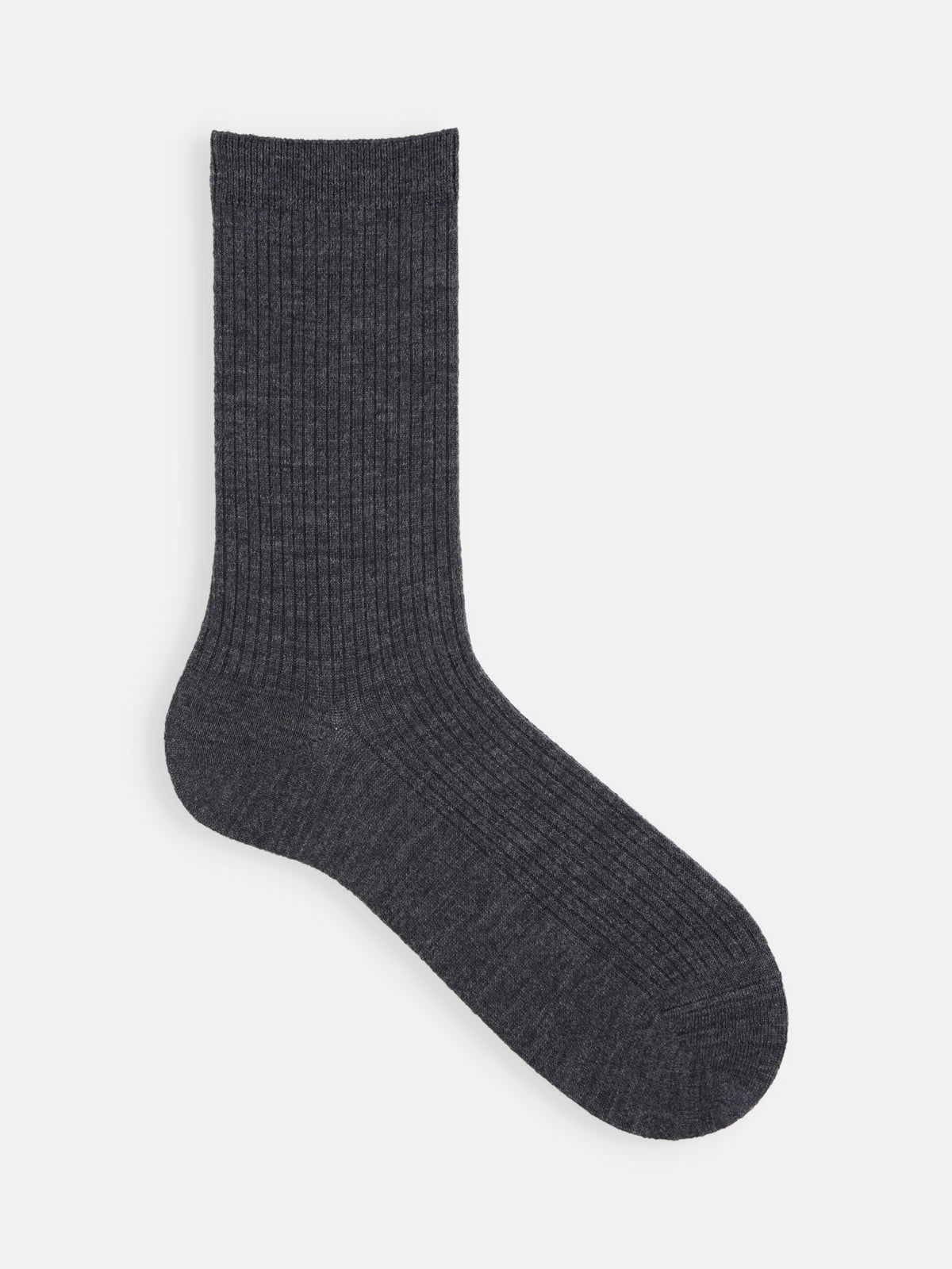 PUREWOOLを楽しむ薄手ベーシックリブミディ丈ソックス - チャコールモク