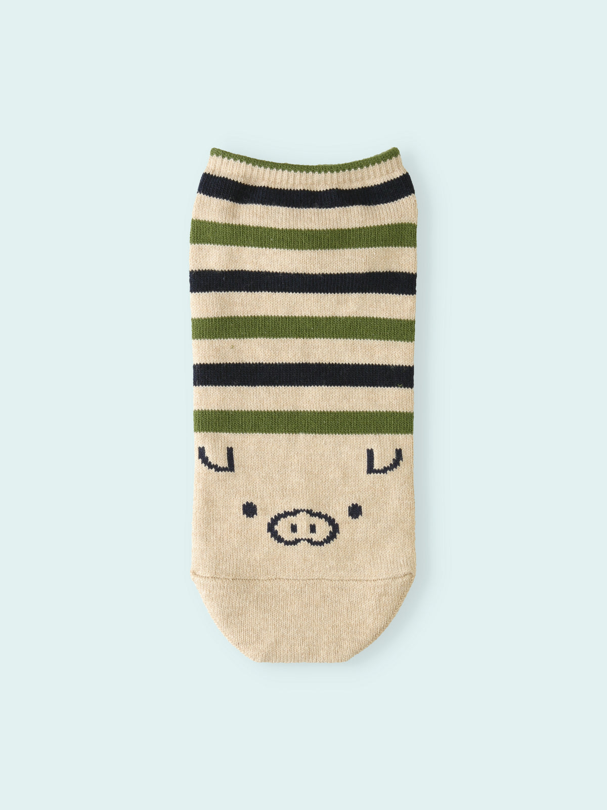 【3足1,485円】メンズ ブタさんコアラさんボーダースニーカー丈ソックス - ダルベージュ