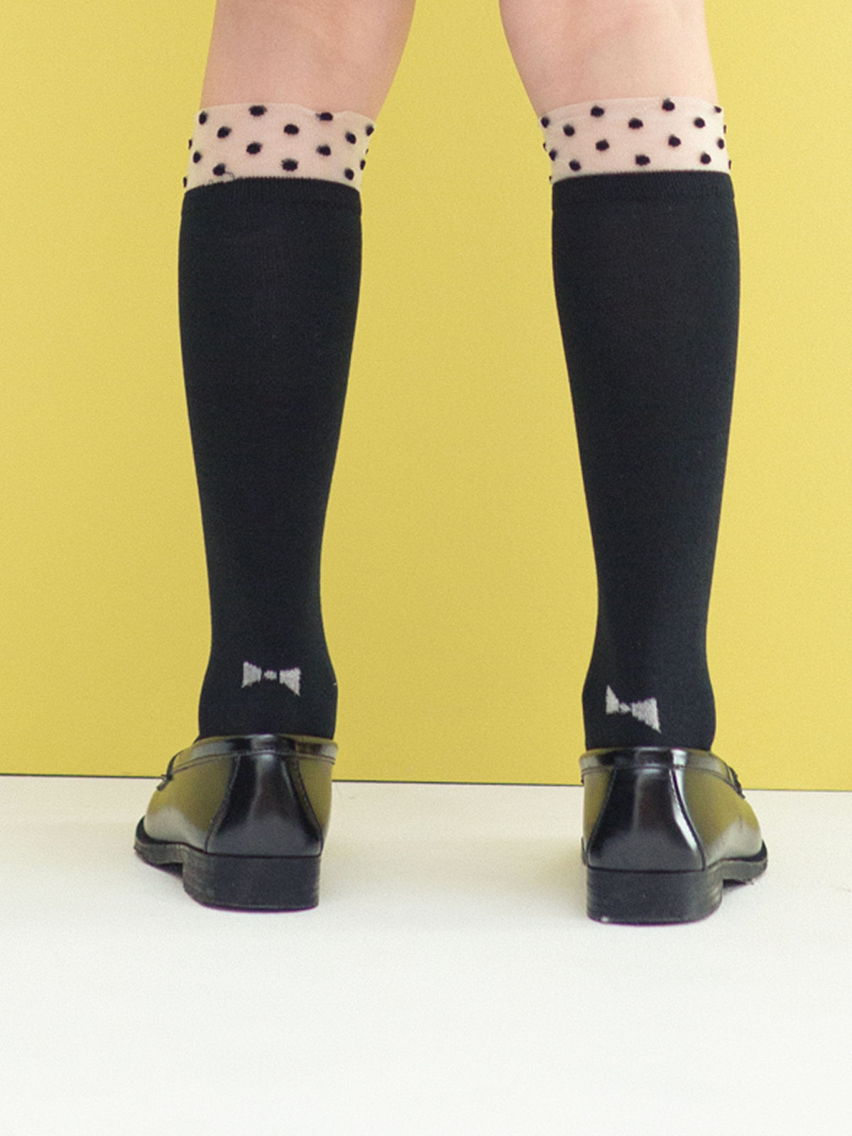 【キッズ】 履口チュールドット柄ハイソックス / 19-21cm - クロ