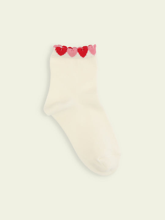 【3足1,485円】キッズ 履き口たっぷりハートショートソックス / 16-18cm