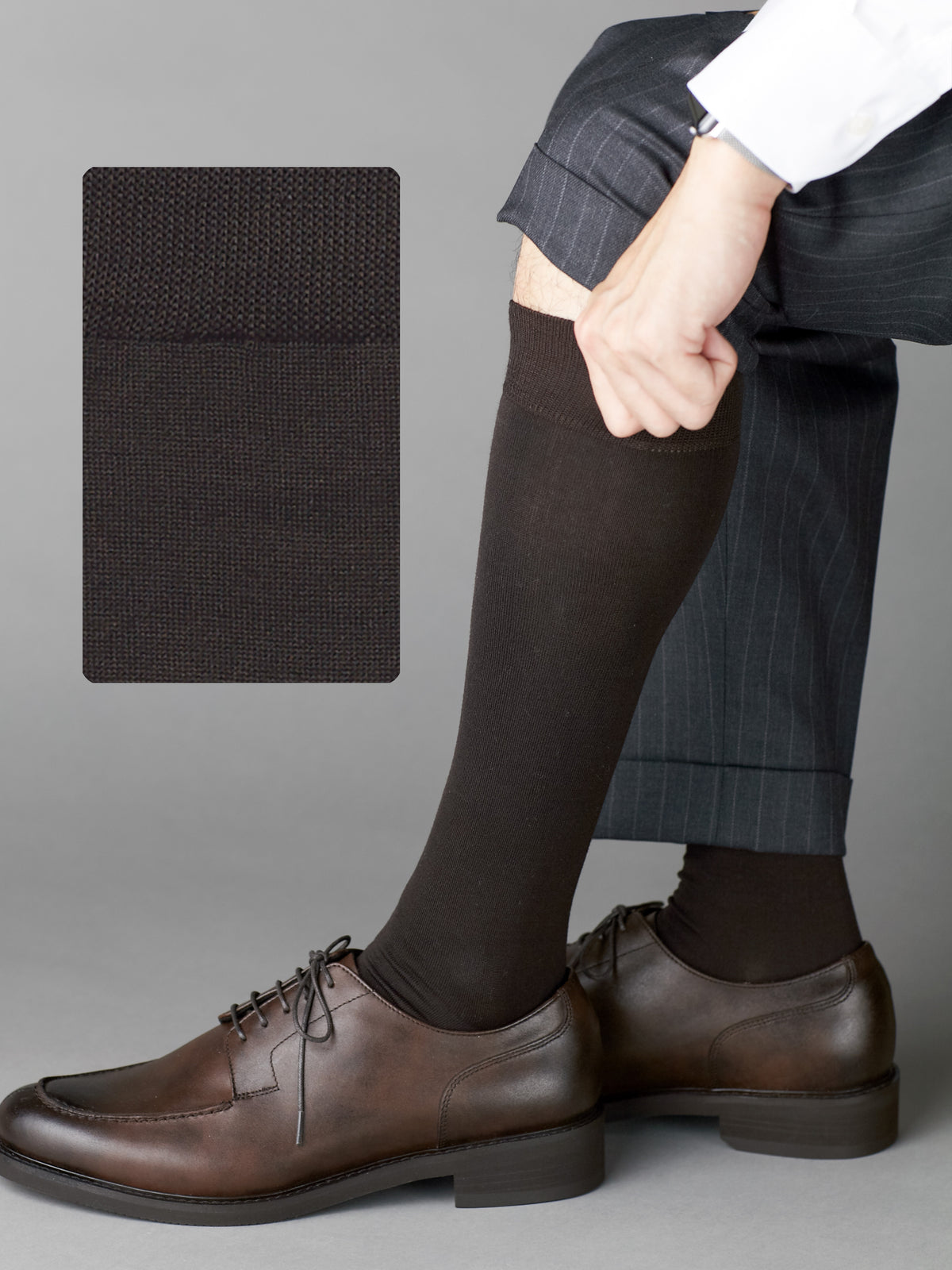 【Tabio MEN】＜冠婚葬祭にも＞ピマコットンブレンド無地ロングホーズ(23.0～25.0cm) - コゲチャ