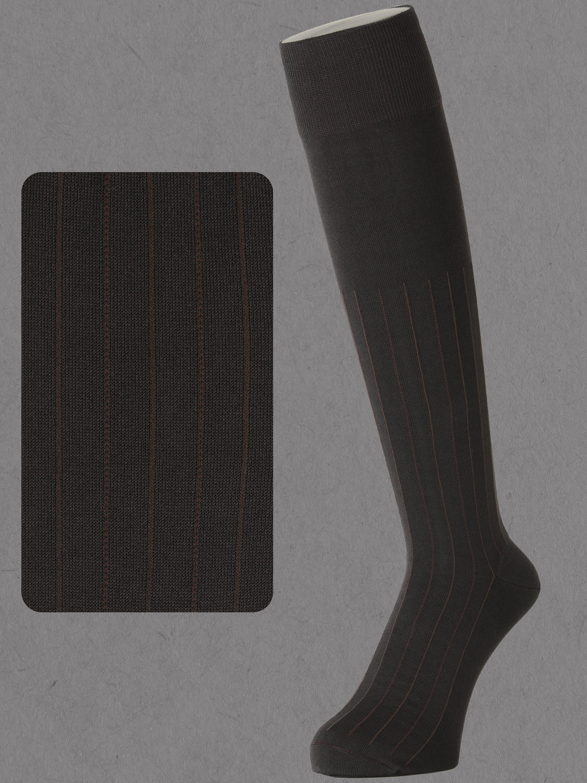 【Tabio MEN】連続シルケットストライプハイソックス(27.0～29.0cm) - ブラウン