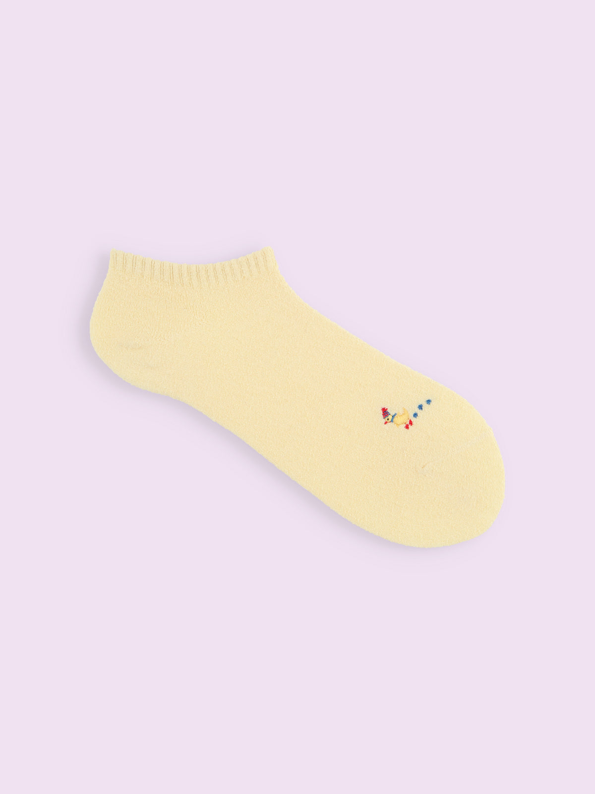 【3足1,485円】ブークレ刺繍スニーカー丈ソックス - クリーム+アヒル