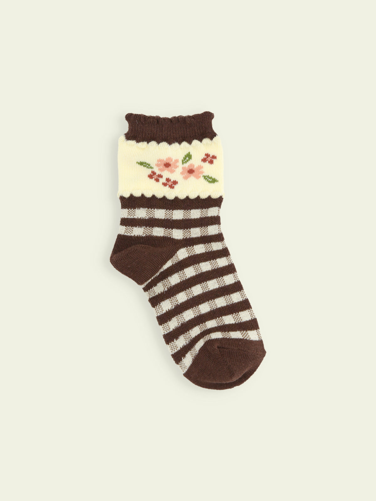 【3足1,485円】キッズ 小花チェック柄ショートソックス / 19-21cm