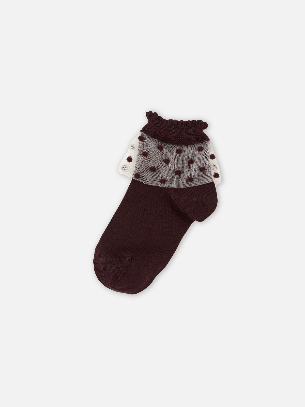 【キッズ】チュールドット柄ショートソックス / 16-18cm - バーガンディ