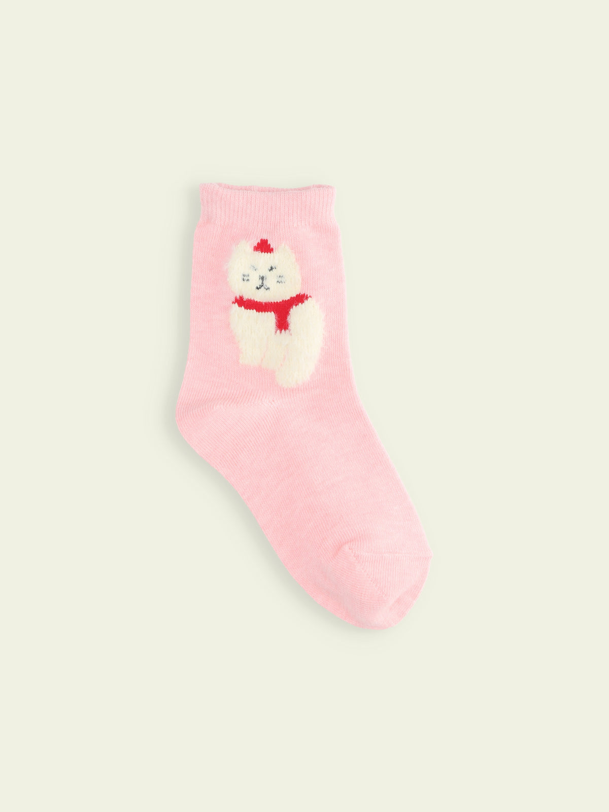 【3足1,485円】キッズ クリスマス限定 もふもふ動物ショートソックス / 13-15cm - ピンク＋ネコ