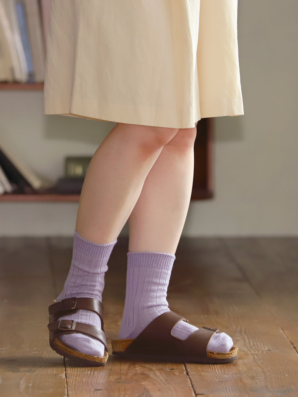 【WEB限定】上品な大人カラーリブショートソックス - ラベンダー
