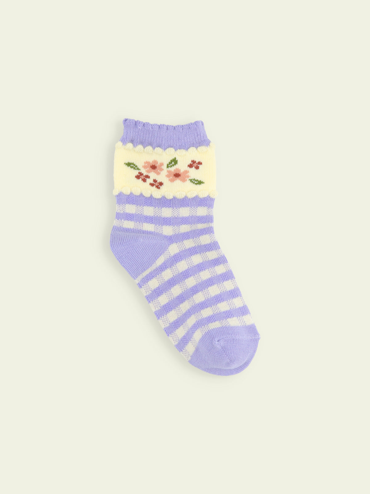 【3足1,485円】キッズ 小花チェック柄ショートソックス / 13-15cm - ラベンダー