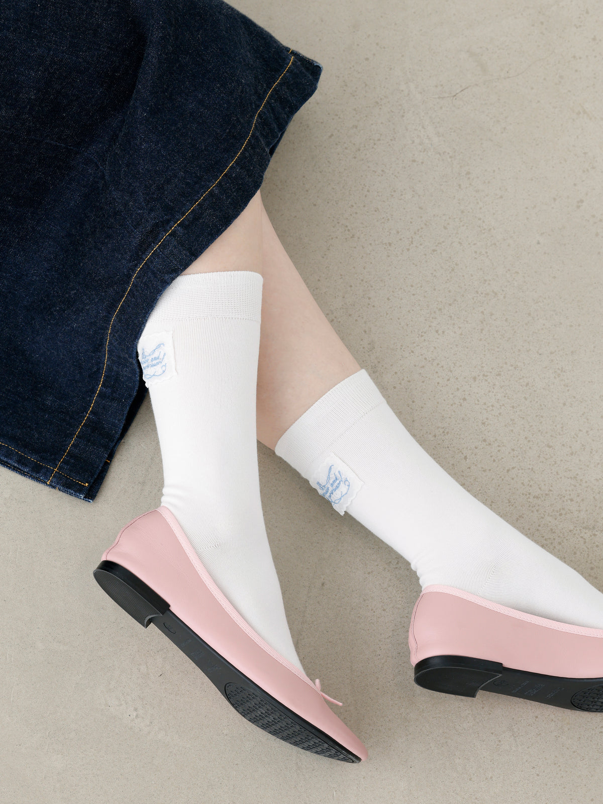 レースロゴタグミディ丈ソックス - オフホワイト