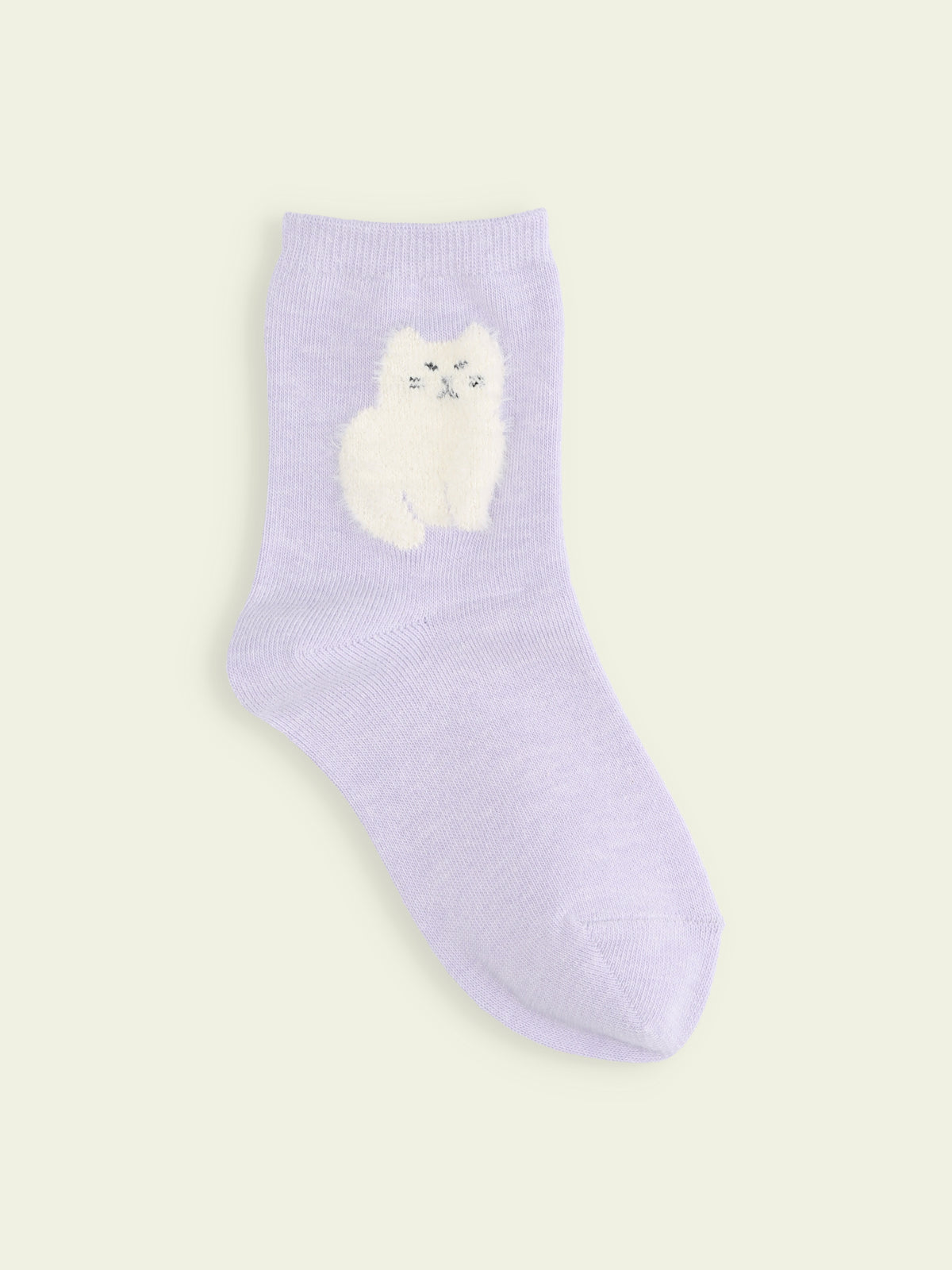 【3足1,485円】キッズ もふもふ動物ショートソックス / 13-15cm - ラベンダー+ペルシャネコ