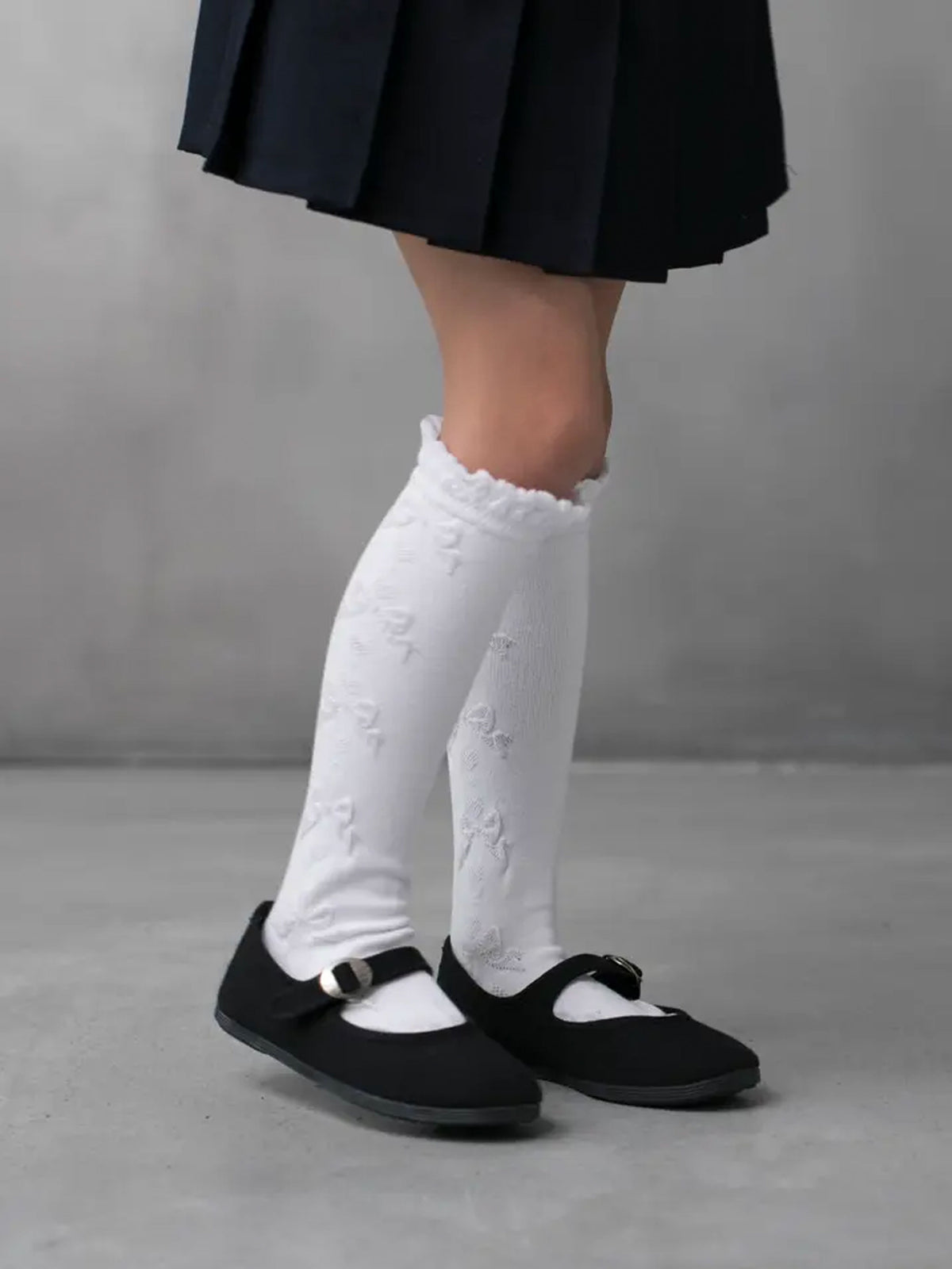 【キッズ】フロートリボン柄ハイソックス 滑り止め付 / 13～15cm